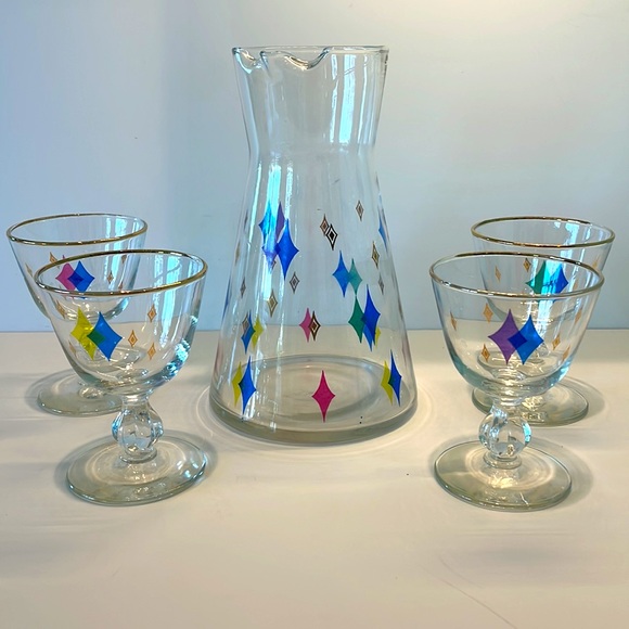 **SOLD******Unique MCM Vintage Libby Atomic Diamonds Cocktail Set of 5 - Picture 1 of 17